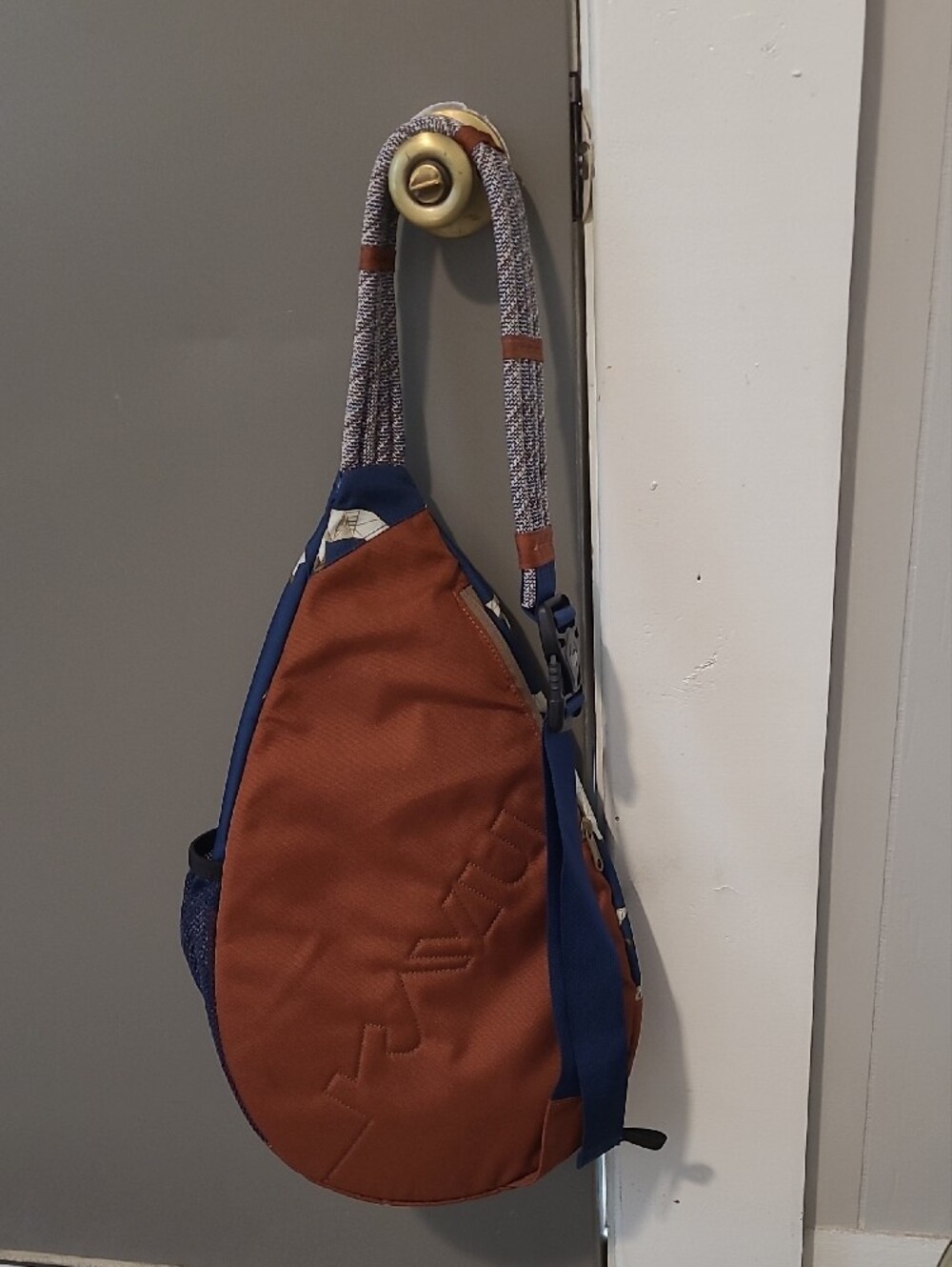 Kavu Navy Origami Animal Sling Bag with Brown Trim - Picture 2 of 5